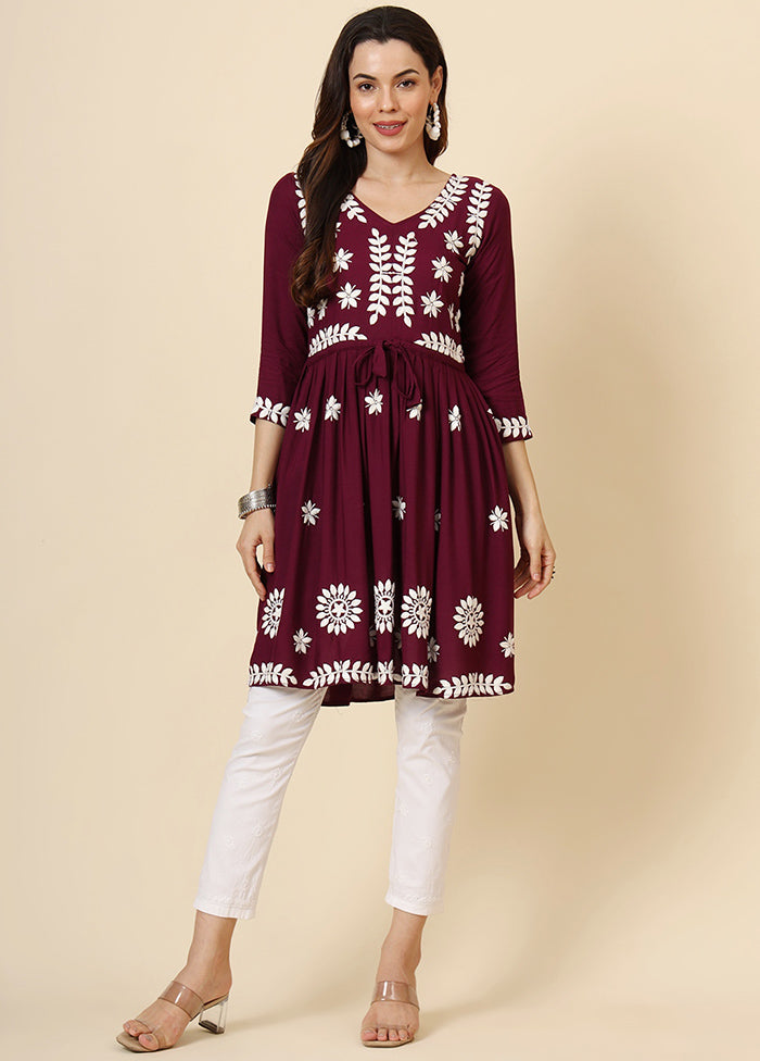 Wine Readymade Rayon Kurti