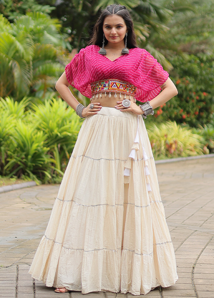 Cream Cotton Readymade Lehenga Set