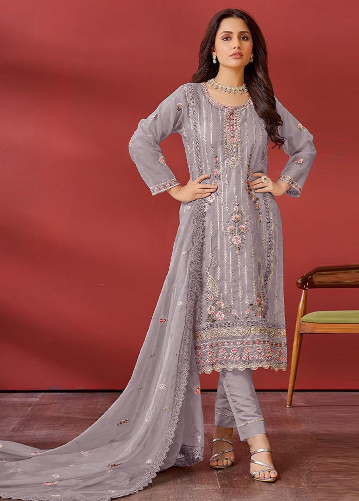 3 Pc Mauve Semi Stitched Georgette Suit Set