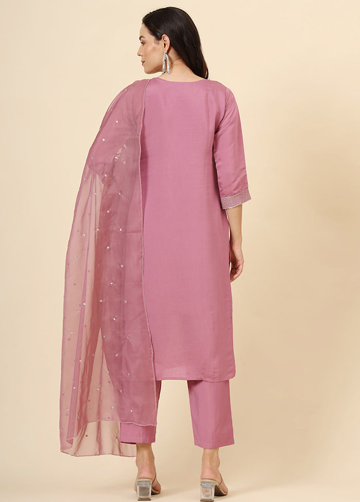 3 Pc Pink Readymade Silk Suit Set