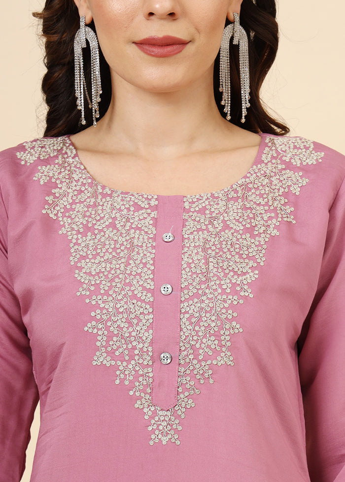 3 Pc Pink Readymade Silk Suit Set