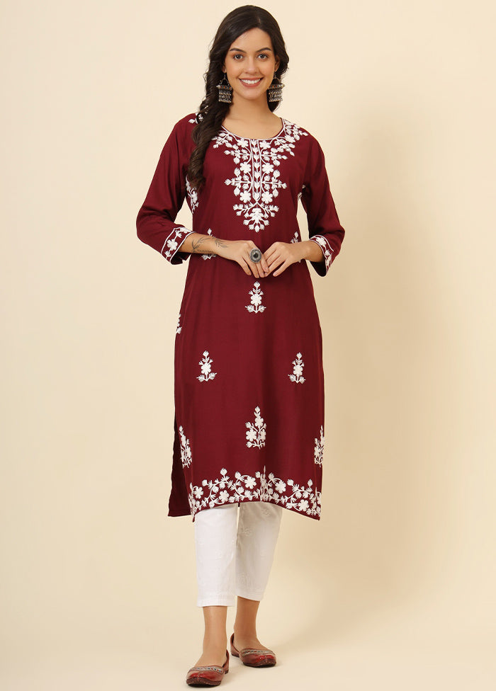 Maroon Readymade Rayon Kurti