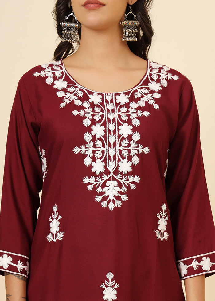 Maroon Readymade Rayon Kurti