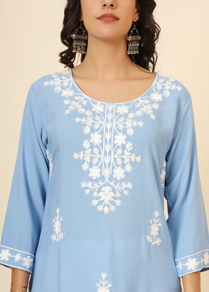 Sky Blue Readymade Rayon Kurti