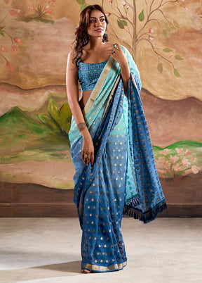 Blue Georgette Saree With Blouse Piece