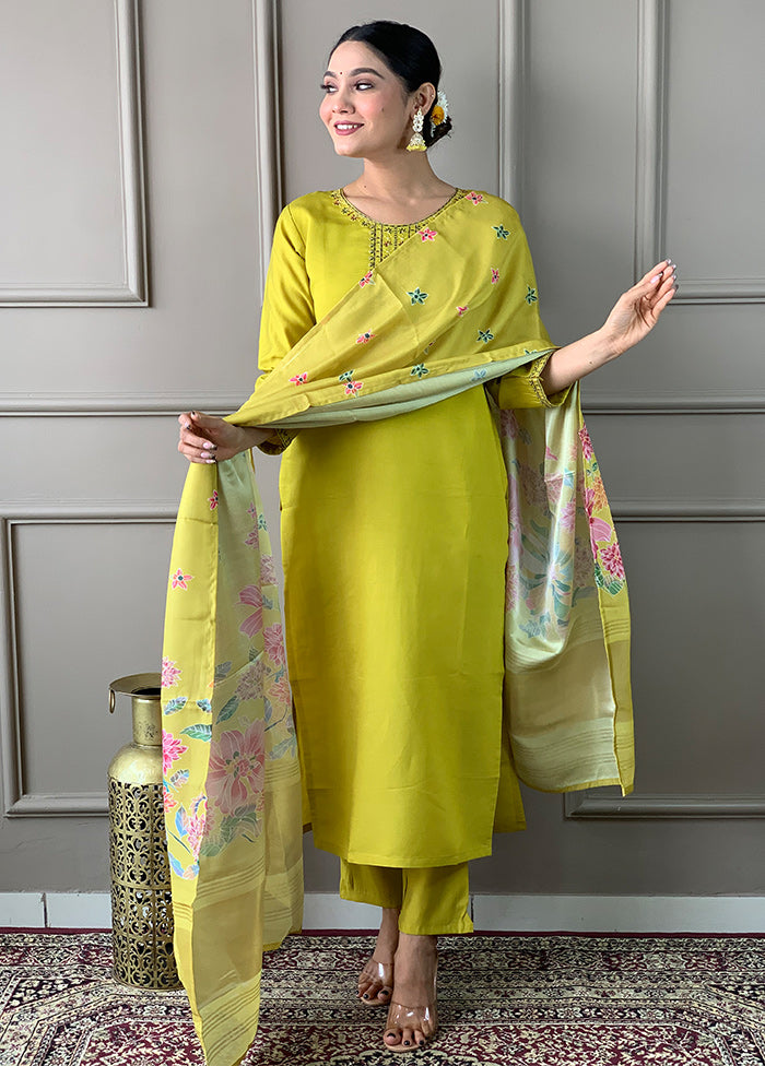 3 Pc Green Readymade Viscose Suit Set