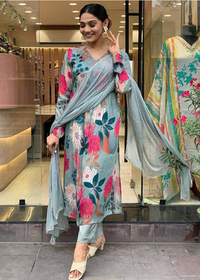 3 Pc Grey Readymade Silk Suit Set