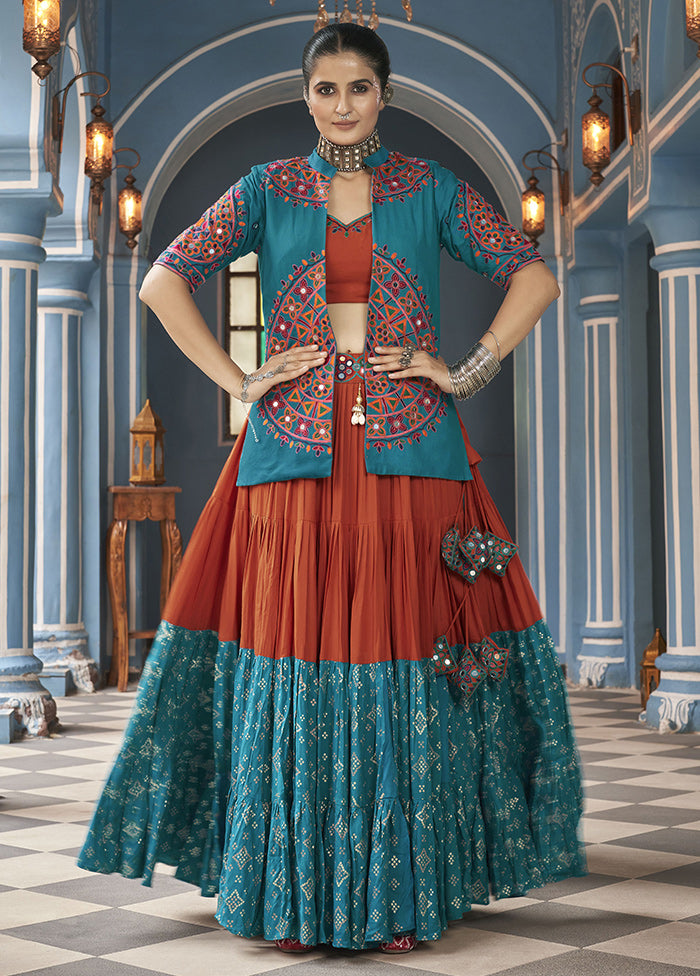 3 Pc Multicolor Viscose Readymade Lehenga Set