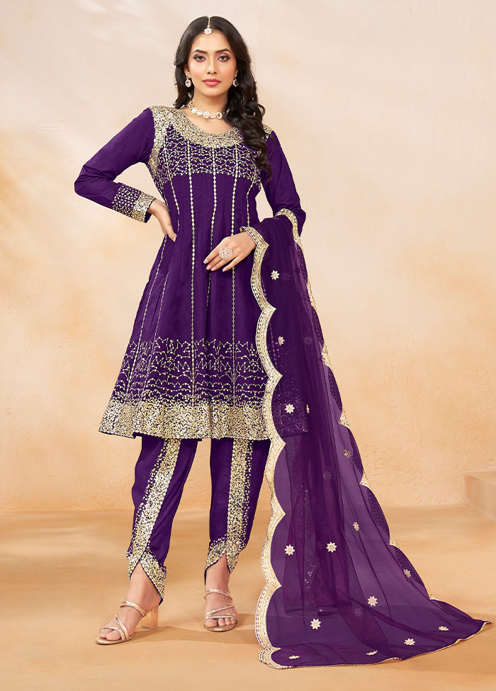 3 Pc Voilet Silk Suit Set