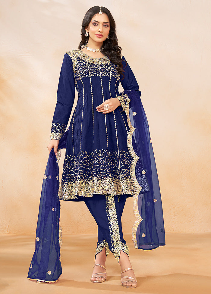 3 Pc Blue Silk Suit Set