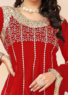 3 Pc Red Silk Suit Set