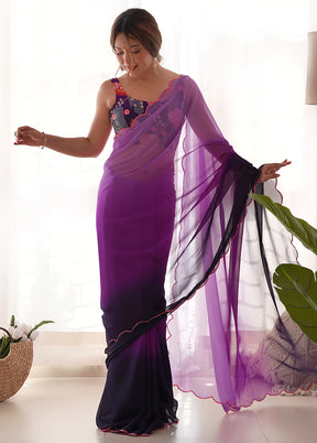 Purple Georgette Saree With Blouse Piece