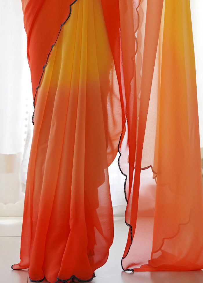 Orange Georgette Saree With Blouse Piece