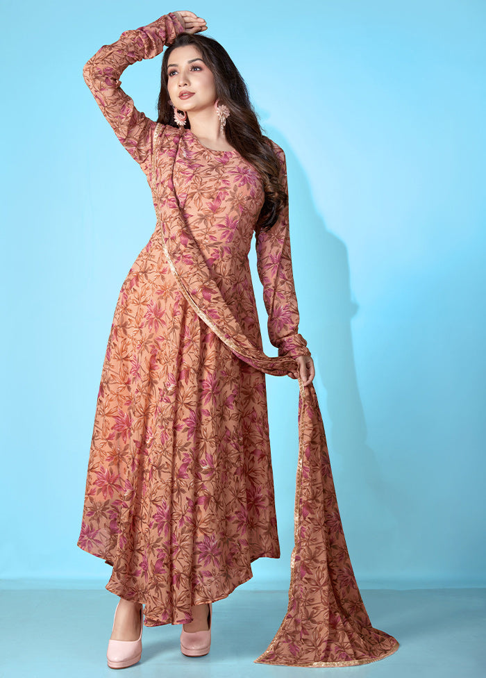 2 Pc Brown Readymade Georgette Kurti Set