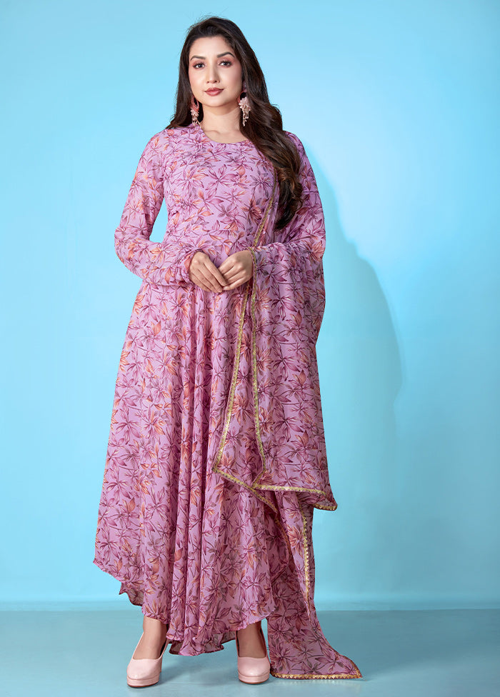 2 Pc Purple Readymade Georgette Kurti Set