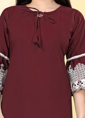 Wine Readymade Cotton Kurti