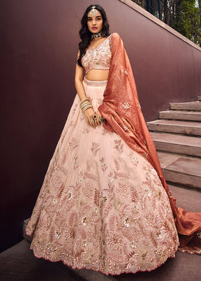 3 Pc Peach Viscose Semi Stitched Lehenga Set