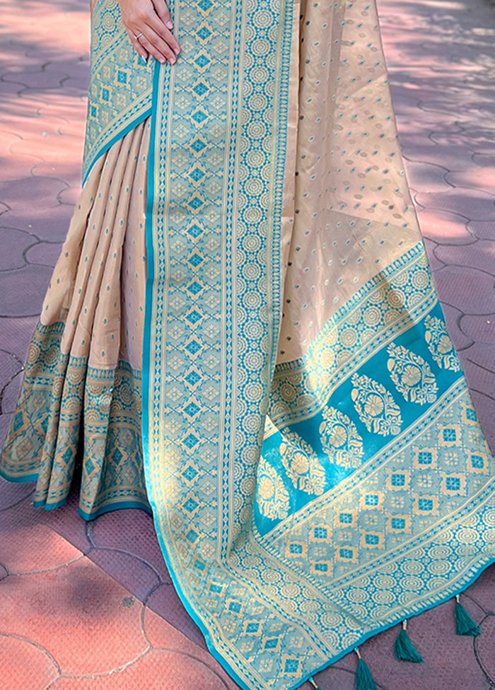 Beige Dupion Silk Saree With Blouse Piece