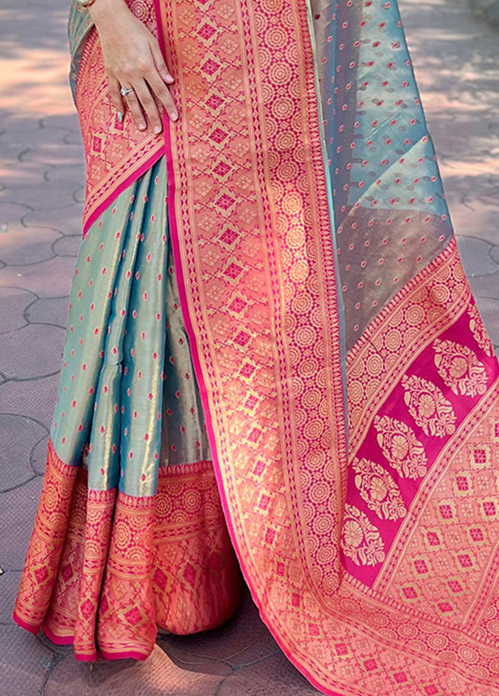 Grey Dupion Silk Saree With Blouse Piece