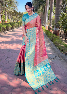 Pink Dupion Silk Saree With Blouse Piece