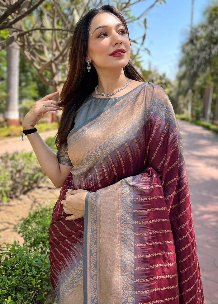 Brown Dupion Silk Saree With Blouse Piece