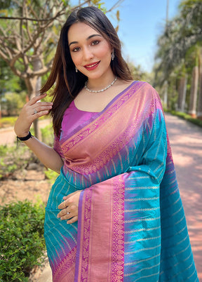 Sky Blue Dupion Silk Saree With Blouse Piece