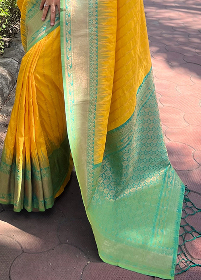 Yellow Dupion Silk Saree With Blouse Piece