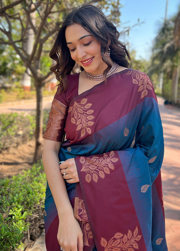 Blue Dupion Silk Saree With Blouse Piece