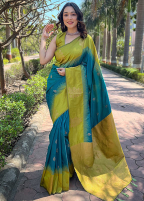 Rama Dupion Silk Saree With Blouse Piece