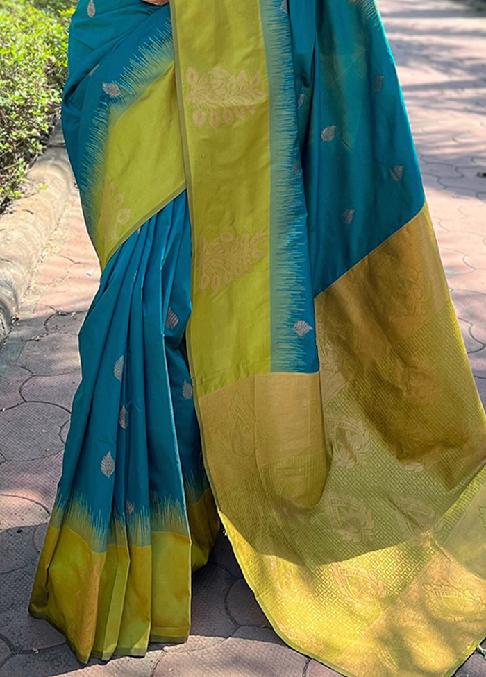 Rama Dupion Silk Saree With Blouse Piece