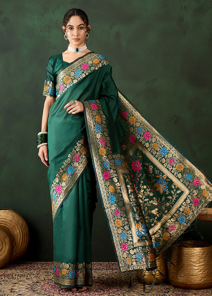 Green Dupion Silk Saree With Blouse Piece