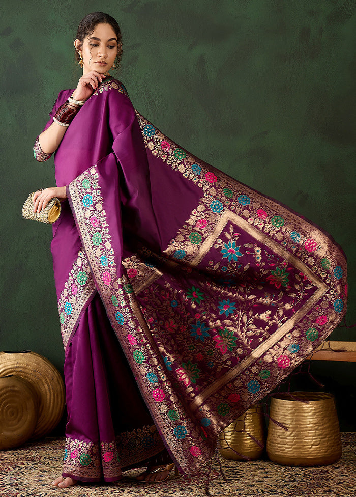 Purple Dupion Silk Saree With Blouse Piece