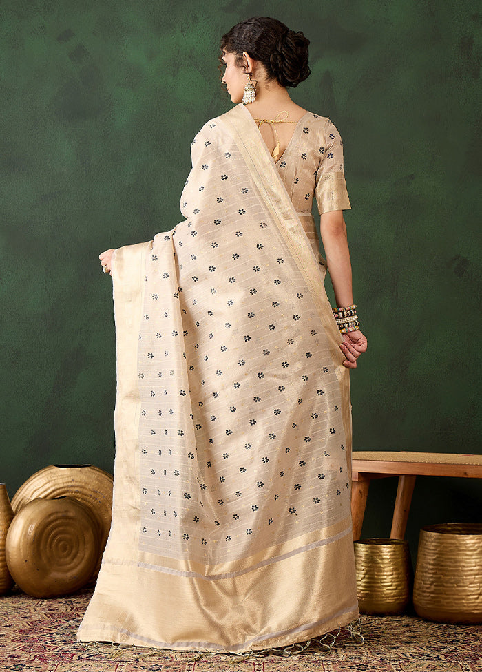 Beige Organza Saree With Blouse Piece