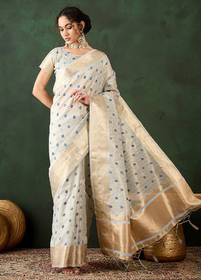 Sky Blue Organza Saree With Blouse Piece