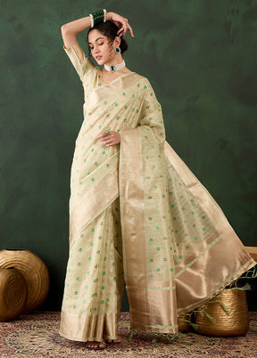 Pista Green Organza Saree With Blouse Piece