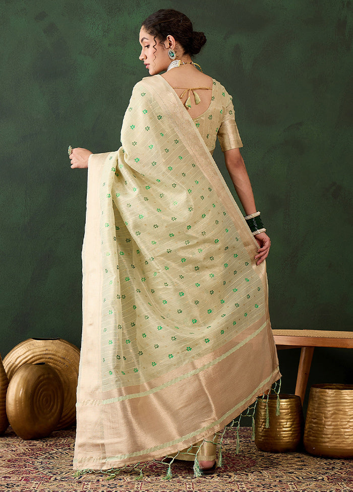 Pista Green Organza Saree With Blouse Piece