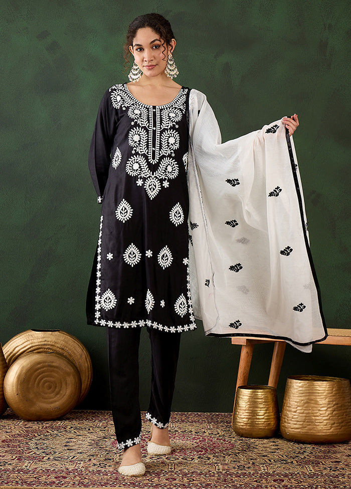 3 Pc Black Readymade Rayon Suit Set