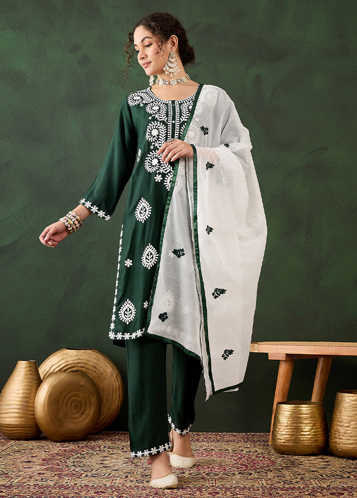 3 Pc Green Readymade Rayon Suit Set