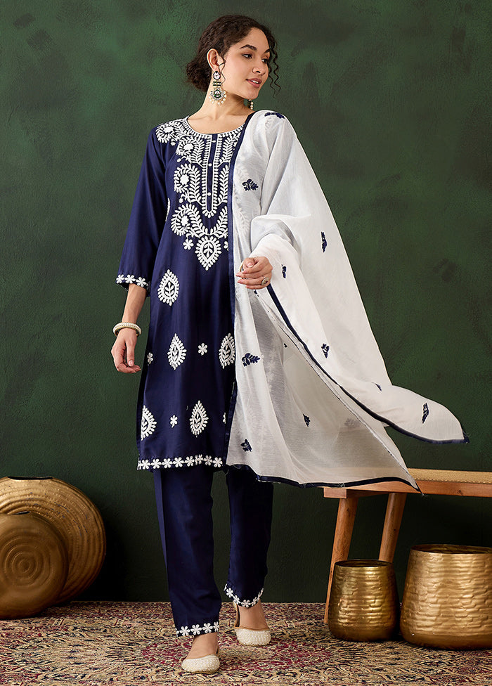 3 Pc Blue Readymade Rayon Suit Set