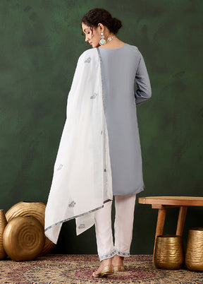 3 Pc Grey Readymade Rayon Suit Set