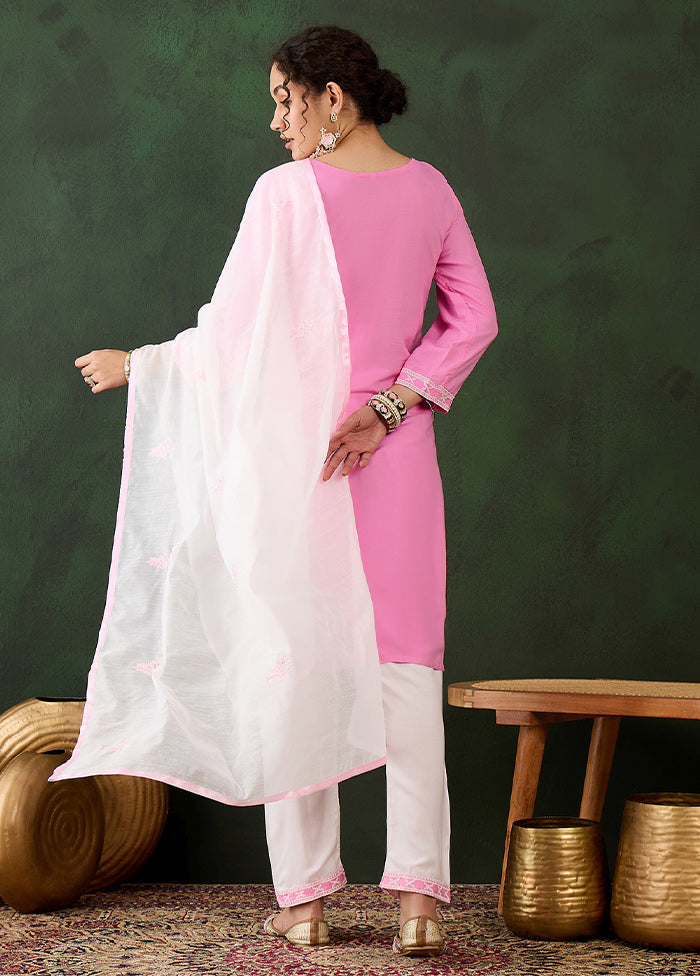 3 Pc Pink Readymade Rayon Suit Set