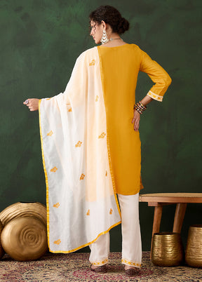 3 Pc Yellow Readymade Rayon Suit Set