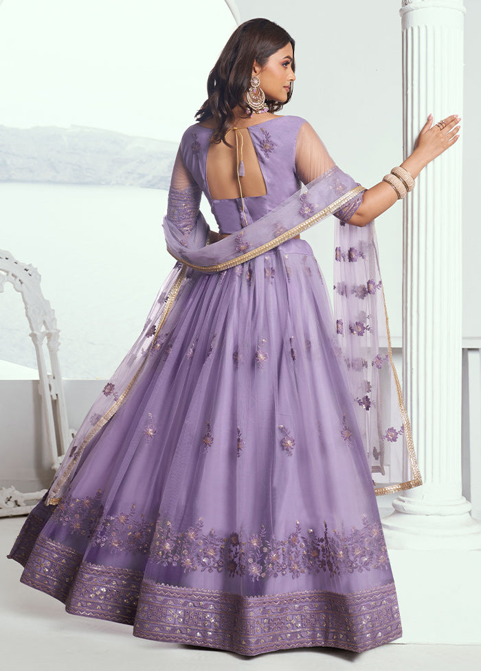 3 Pc Lavender Net Semi Stitched Lehenga Set