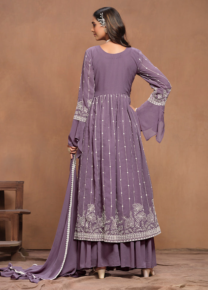 3 Pc Purple Semi Stitched Georgette Suit Set