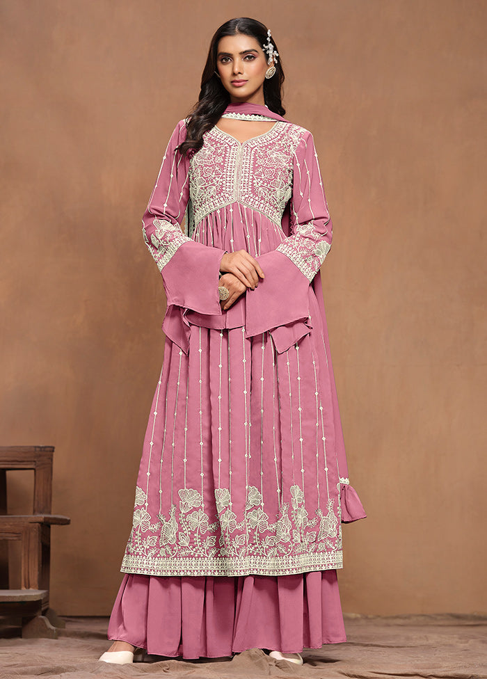 3 Pc Pink Semi Stitched Georgette Suit Set