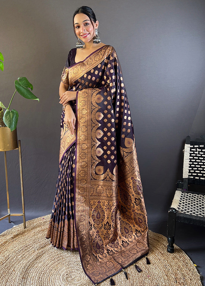 Purple Banarasi Silk Saree With Blouse Piece