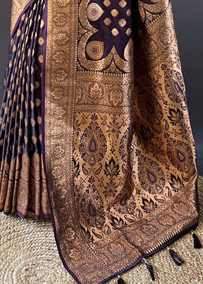 Purple Banarasi Silk Saree With Blouse Piece