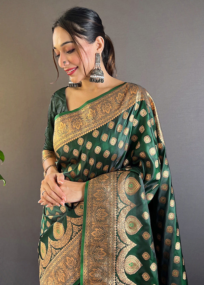 Green Banarasi Silk Saree With Blouse Piece