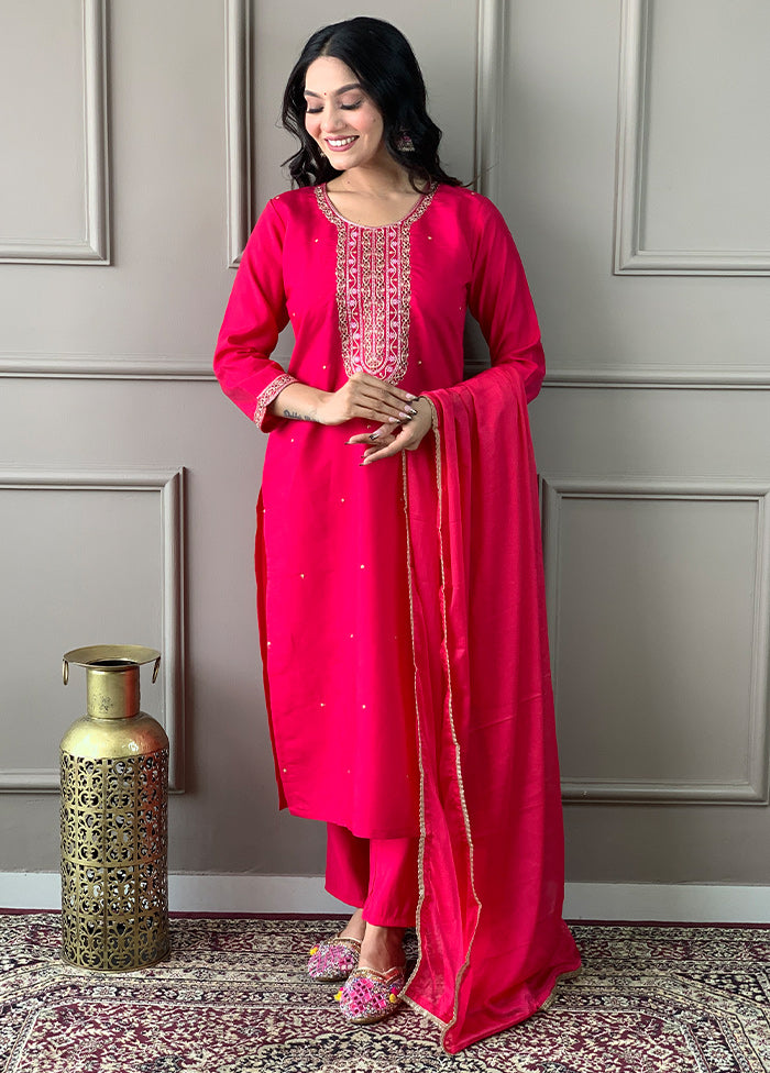 3 Pc Pink Readymade Viscose Suit Set