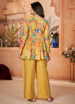 3 Pc Yellow Readymade Silk Suit Set